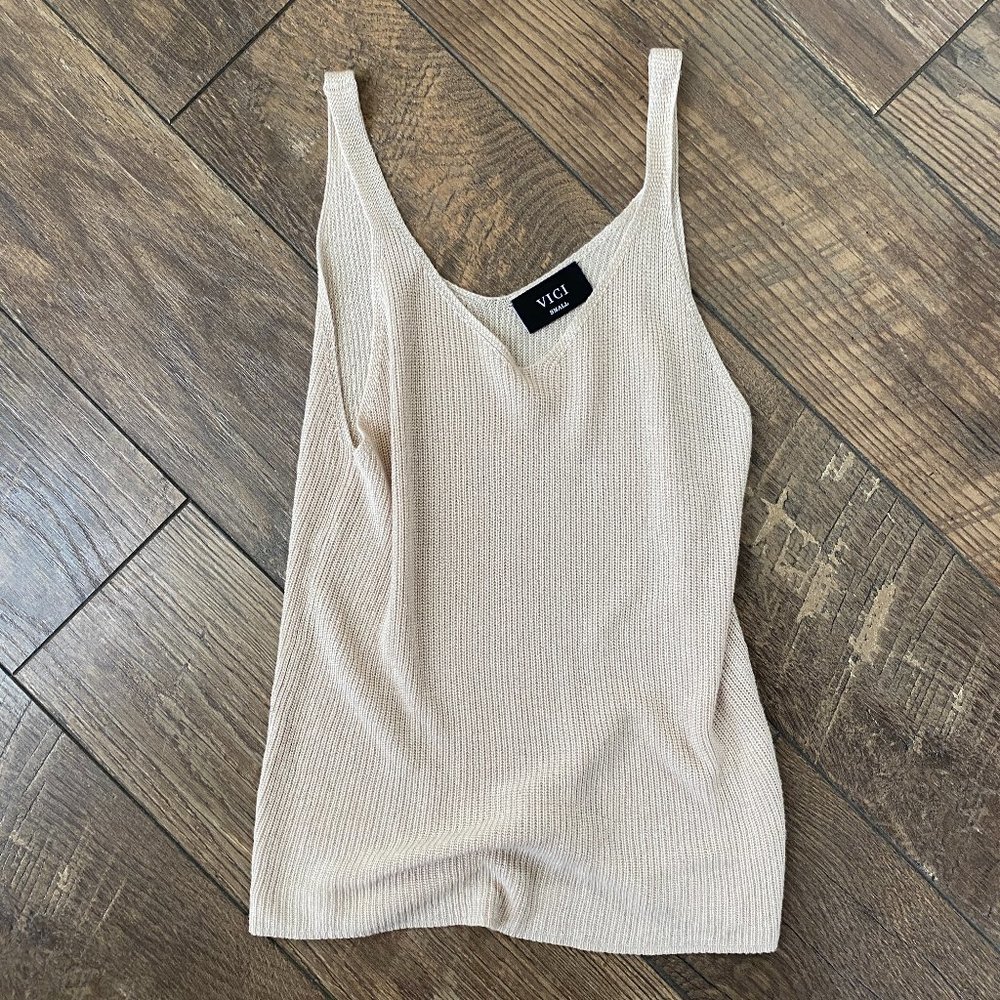 VICI Collection Tan/Cream Ribbed Tank